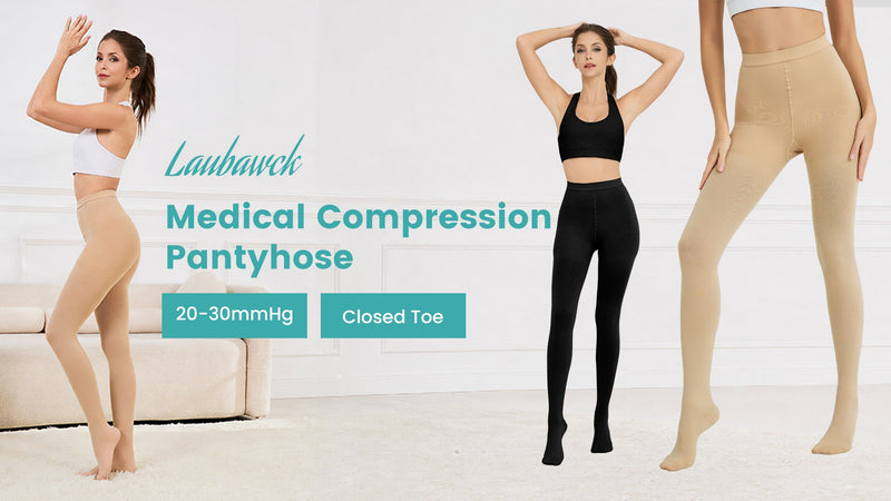 Compression Pantyhose Stockings for Women Men, 20-30 mmHg Medium Beige