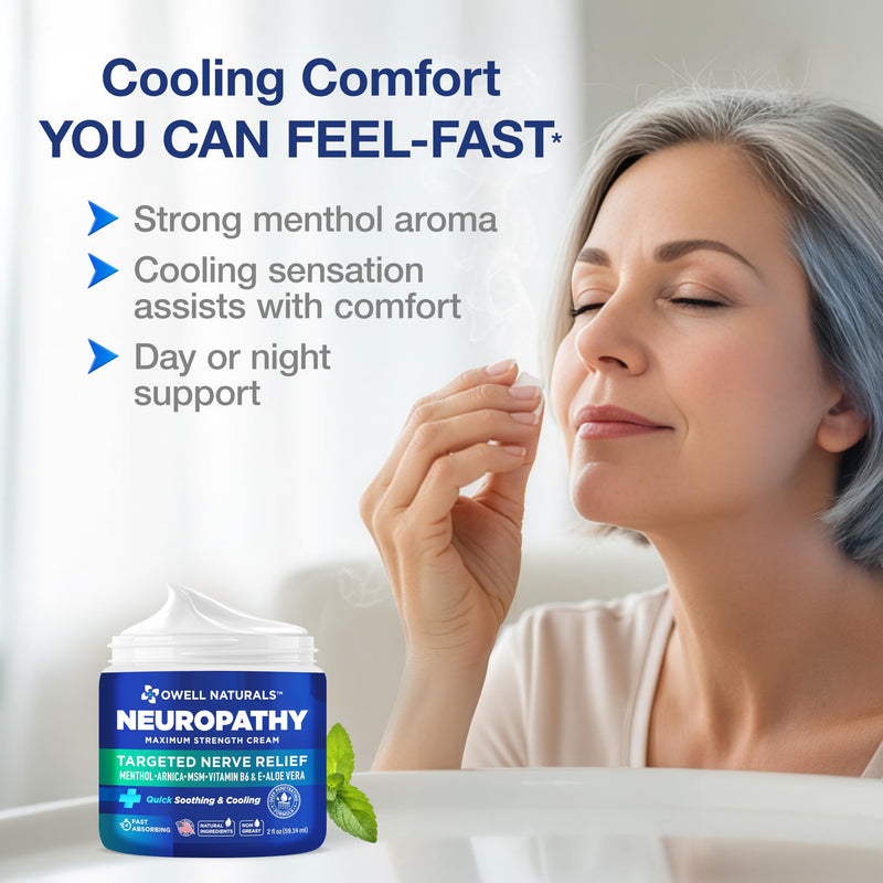 Owell Naturals Neuropathy Cream Extra Strength – Fast Absorbing Cooling for Leg, Feet & Hands – Advanced Soothing Formula with Aloe Vera, Arnica, MSM & Vitamin B6 – Made in USA, 2 fl oz (3 Pack) 2 Fl Oz (Pack of 3)