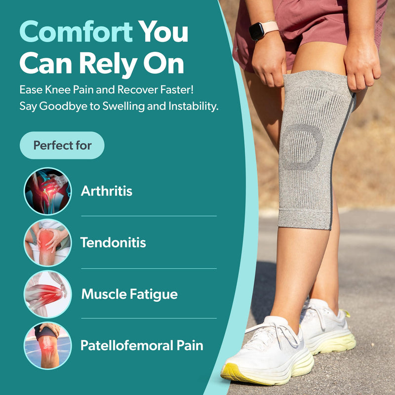 BraceAbility Knee Compression Sleeve - Knit Knee Pain Brace for Men or Women, Arthritis Relief, Meniscus Tear, Running, Workout, Sports, Swelling, Athletic Support for Joint Stability (XL/2XL Gray) XL/2XL - BeesActive Australia