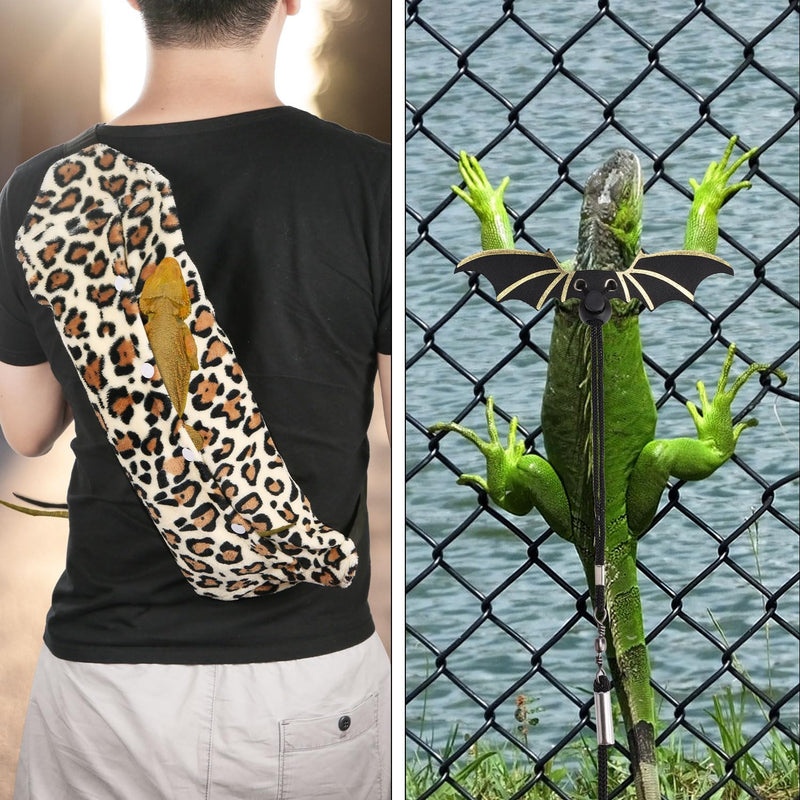 Bearded Dragon Backpack and Leash with Wings, Leather Adjustable Lizard Leash Reptile Carrier Harness Pet Reptile Backpack with Wing Accessories for Outdoor Walking Travel Rest - BeesActive Australia