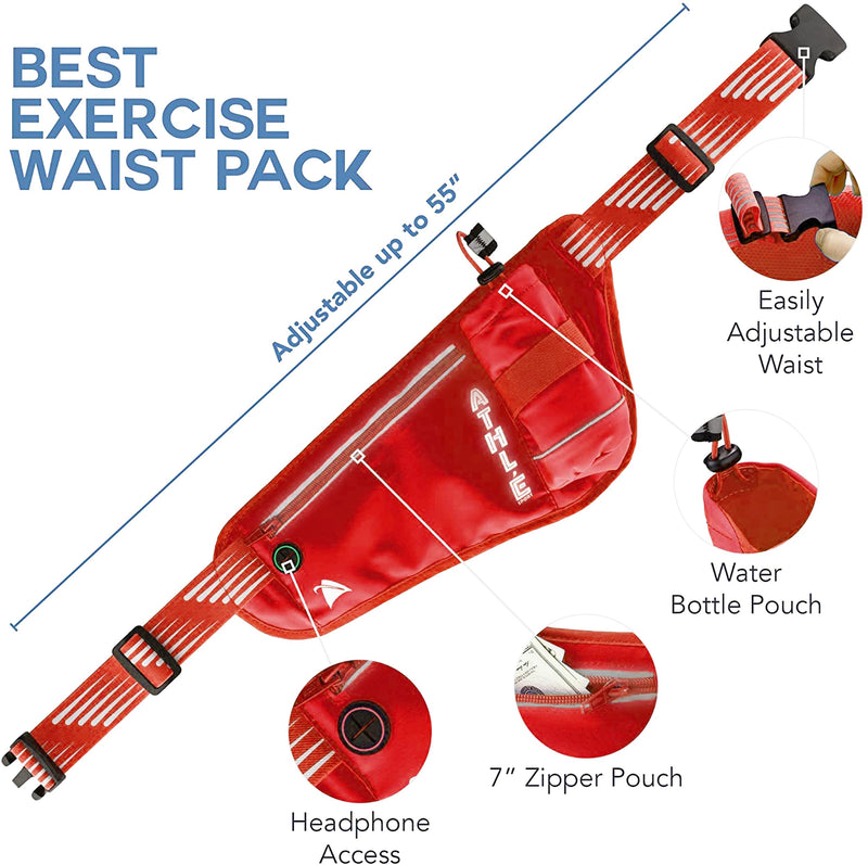 Running Fanny Pack with Water Bottle Holder - Adjustable Running Belt With Water Bottle Holder and Pouch - One Size Fits All Travel Fanny Pack Red
