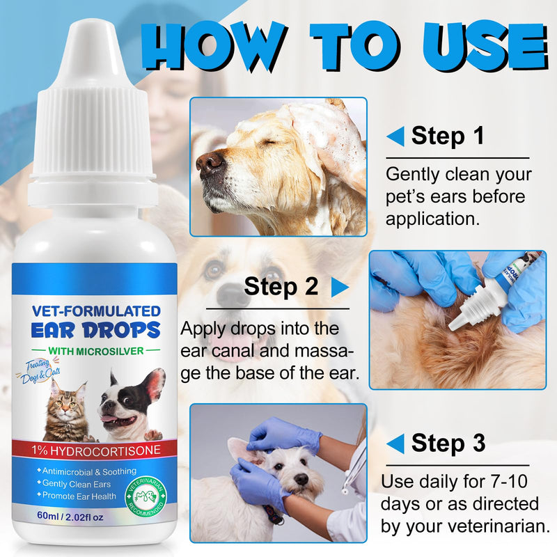 Ear Mite Treatment for Dogs & Cats - Fast-Acting Itch Relief & Cleaner, Vet-Recommended Formula with Soothing Aloe Vera, Cleaner on Contact & Soothes Itching, Gentle Ear Cleaning Solution, 0.75 fl oz 1 pack