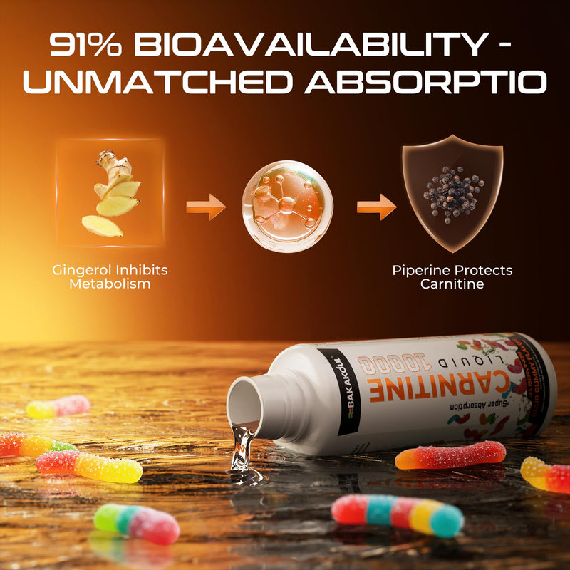 L Carnitine Supplement Liquid 3000, 3.3X Strength Formula 10,000, with BCAA and Enhanced Absorption Complex (Taurine, Black Pepper & Ginger Extracts) for Active Lifestyle Support, Sour Gummy Flavor - BeesActive Australia