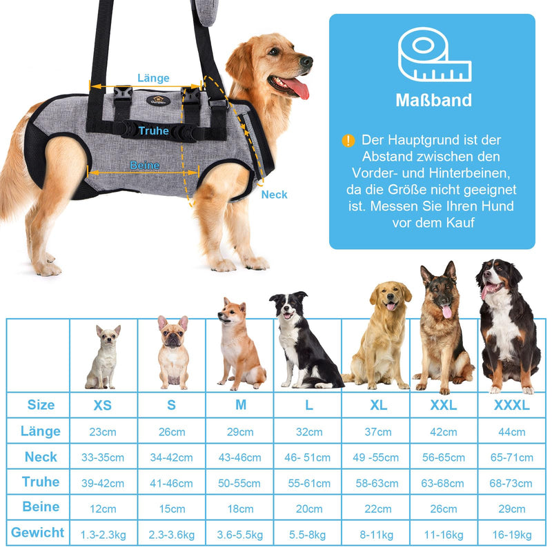 Ownpets Carrying Aid Harness, Lifting Harness for Small Dogs, Sling for Small Dogs, Full Body Harness, Dog Carrier Bag with Shoulder Strap, Soft, Waterproof, Adjustable, Grey, M - BeesActive Australia
