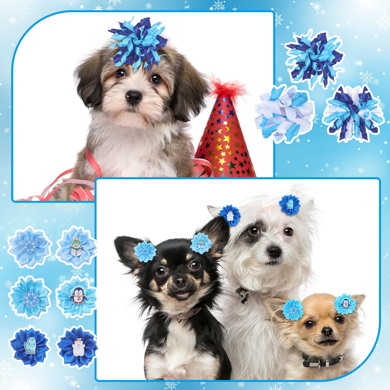 52 Pcs Winter Dog Bows Grooming Bulk with Rubber Bands Winter Snowflake Snowman Christmas Hat Accessories Winter Pet Grooming Bows Holiday Party Cute Puppy Cat Bows Pet Hair Accessories - BeesActive Australia
