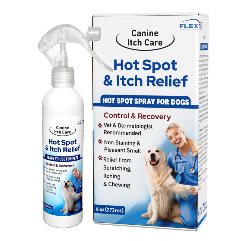 Canine Itch Care Hot Spot Spray & Itch Relief For Dogs. Remedy for Dog Itching, Dry Skin, Rash, Ringworm, Dermatitis, Itchy Paw, Irritation on Skin, Skin Allergy, Wound Care. 8 oz Ready To Use Spray