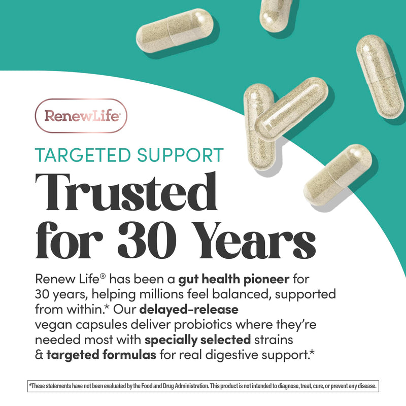 Renew Life Ultimate Flora Debloat Probiotic | 30 Delayed Release Vegan Capsules | with Potent Digestive Enzymes, B12 & Chromium | Gluten, Dairy & Soy Free Supplement
