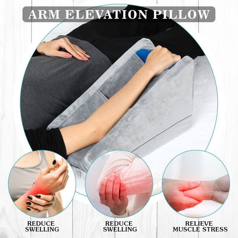 Buryeah Arm Elevation Pillow with 2 Pockets, Soft Ergonomic Support Pillow for Elbow Rest Wedge Broken Arm Gifts with High Density Foam for Recovery Sleeping(Gray) Gray - BeesActive Australia