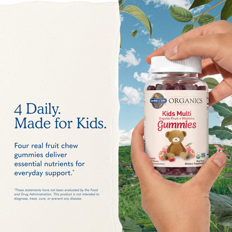 Garden of Life Organics Kids Gummy Vitamins - Fruit - Certified Organic, Non-GMO & Vegan Complete Children's Multi - B12, C & D3 - Gluten, Soy & Dairy Free, 120 Real Fruit Chew Gummies 120 Count (Pack of 1)