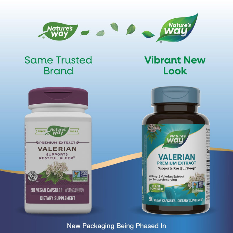 Nature's Way Valerian Premium Extract - 220 mg of valerian extract per 2-capsule Serving - Supports Restful Sleep* - Non-GMO Project Verified - Herbal Supplements - Gluten Free - 90 Capsules 90 Count (Pack of 1) - BeesActive Australia