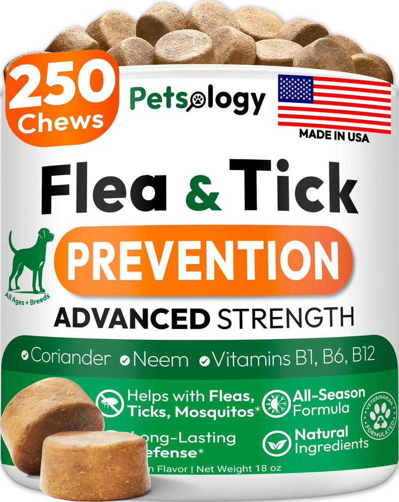 Flea and Tick Prevention for Dogs Pills - 250 Soft Chews - Natural Dog Flea & Tick Control - Oral Defense Treatment for Dogs Supplement - Vet Formulated Chews - All Breeds & Ages - Made in USA 250 Chews
