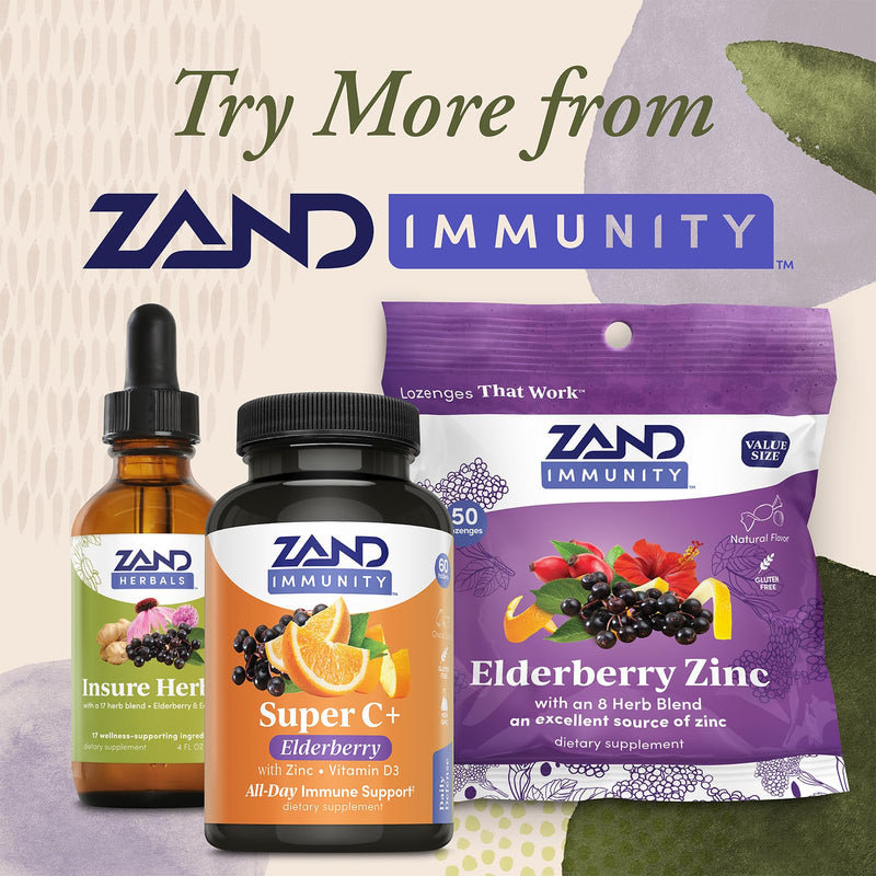 Zand Immunity Super C+ with Elderberry, All Day Immune Support, 1000mg PureWay-C Vitamin C Plus Zinc & Vitamin D-3, Enhanced Absorption, 60 Tablets, 30 Servings Daytime