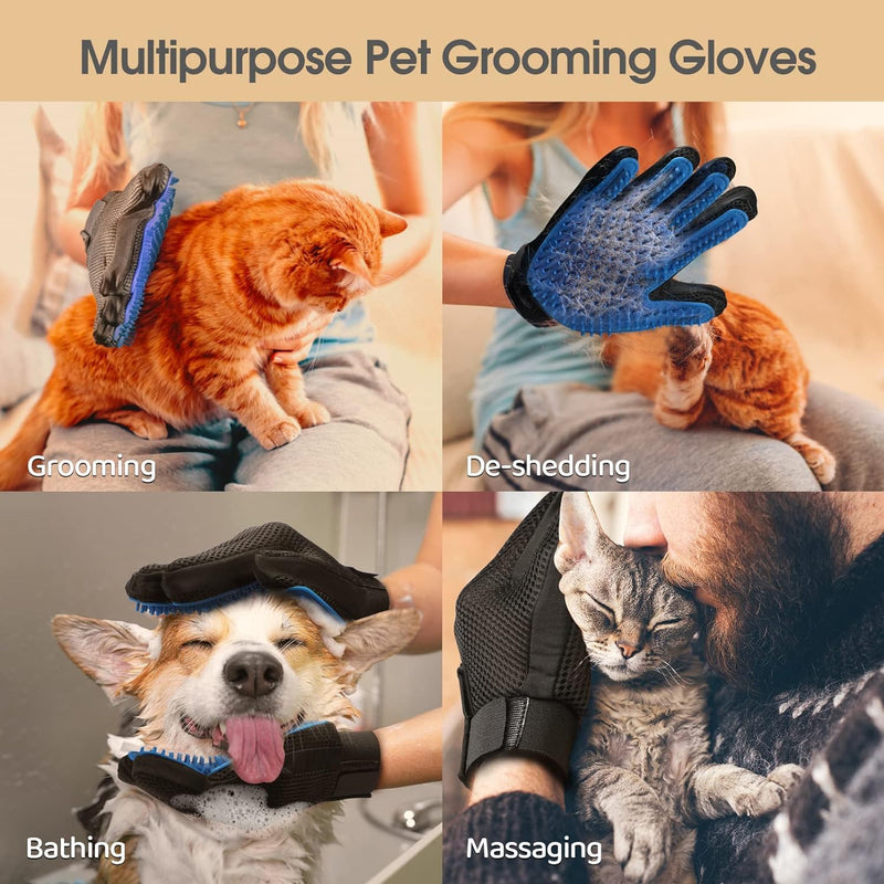 The King Vibes™️ Pet Grooming Gloves | Gentle Deshedding Glove| Upgraded Five Finger Design - Perfect for Dog, Cat & Horses with Long & Short Fur - 1 Pair (Blue) Blue - BeesActive Australia