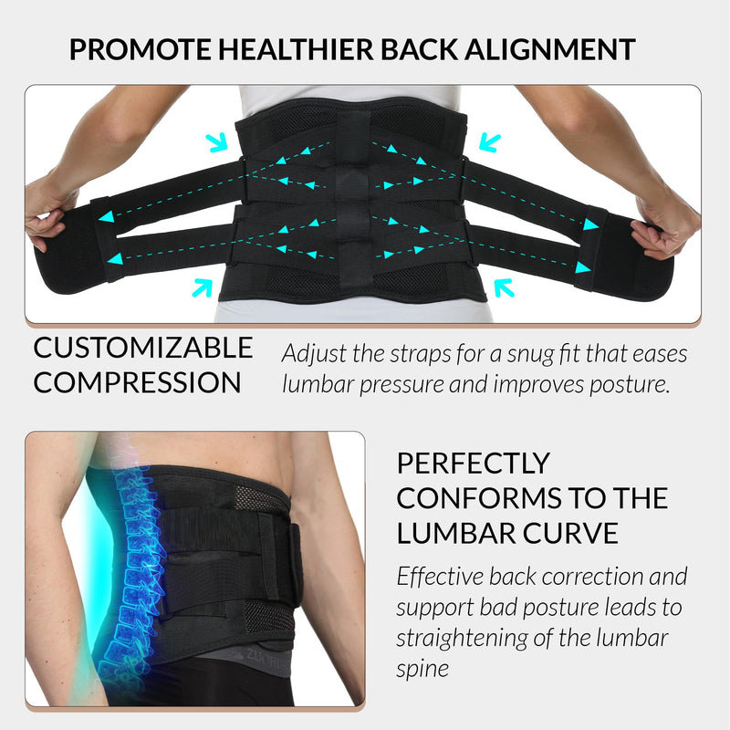 NeoTech Care Lower Back Brace for Women or Men, Lumbar Back Support Belt (Black, Size XL) Black