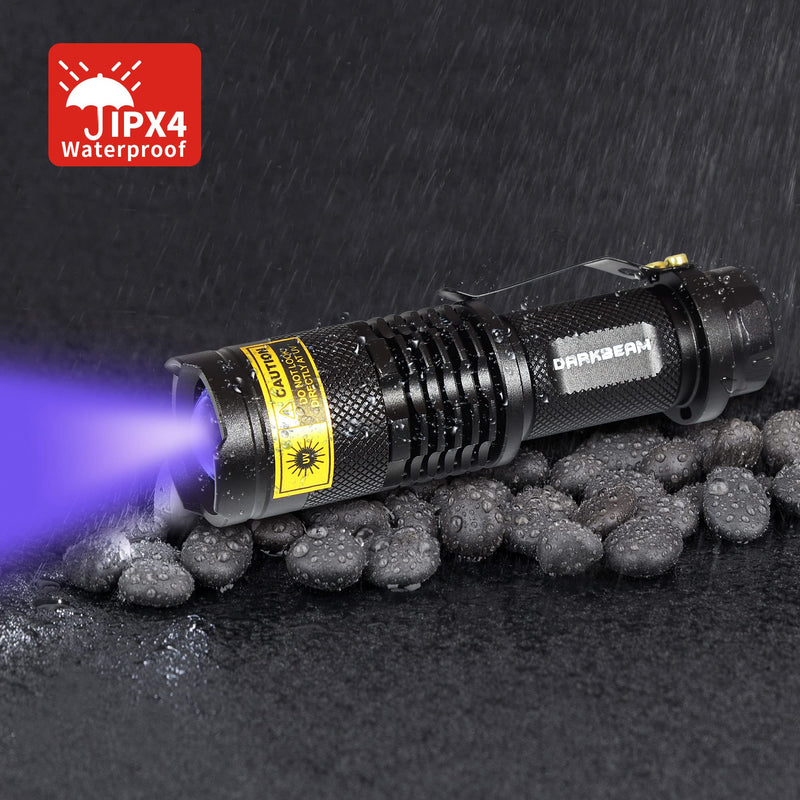 DARKBEAM UV 395nm Flashlight Ultraviolet led Light Blacklight Wood's lamp Portable 400nm Mini Detector for Dog/Cat Urine Pet Stains, Anti-counterfeiting Identification, Resin Curing, AA 395 SK68 UV Flashlight(1 pack) - BeesActive Australia