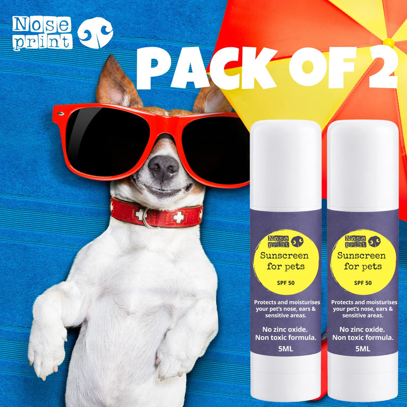 Pet Sunscreen Stick SPF 50, Zinc Oxide Free, Non-Toxic, for Dogs and Cats, 2 x 5ml, Nose, Ears and Sensitive Skin