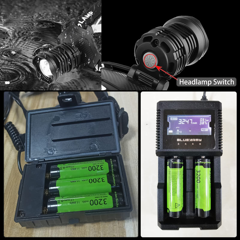BXE Headlamp,Brightest Head lamp, High LM Super Bright Headlamp USB Rechargeable 5 Modes Waterproof, with 9600mah Rechargeable Battery, Suitable for Camping, Night Riding