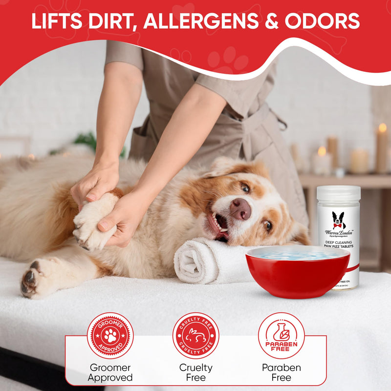 Warren London Deep Cleaning Paw Soak for Dogs – 30 Count Fizz Balls | Soothes Itchy, Irritated Paws with Seaweed, Tea Tree Oil & Aloe | Anti-Lick Paw Relief & Easy 5-Minute Spa 30 Balls