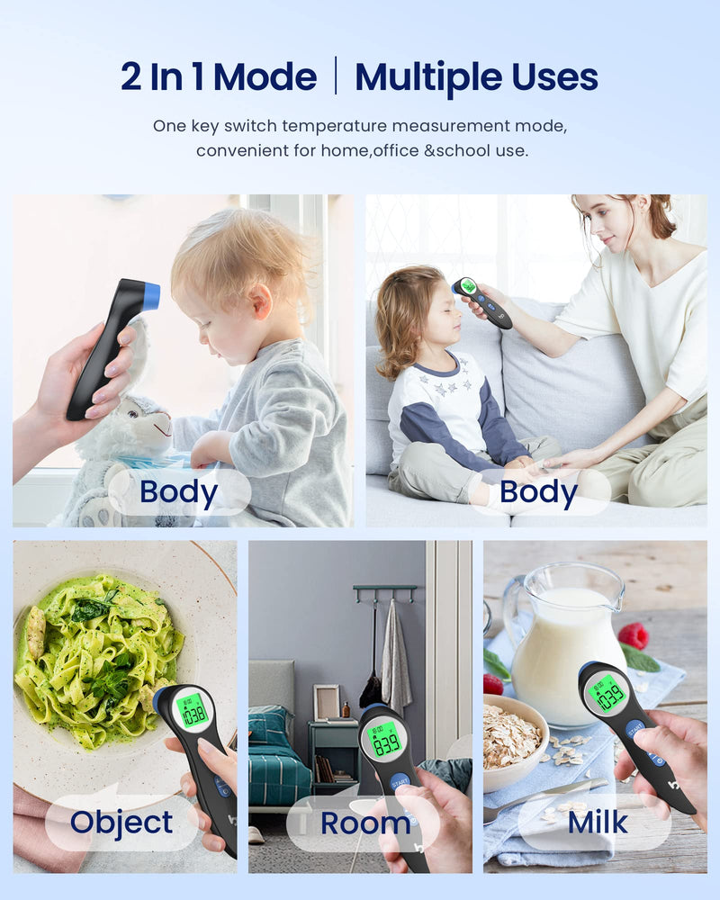 Forehead Thermometer for Adults and Kids, Digital Touchless Thermometer for Baby, Infants and Toddlers, 3 Color Fever Alarm,1s Fast Accurate Reading, Non Contact Black
