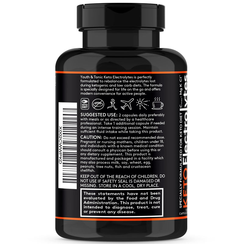 Youth & Tonic MCT Keto Electrolyte Pills, Fasting Electrolytes & Salts | CoQ10 & Probiotics, Low Carb & Carnivore, Sugar Free Electrolyte Capsules, Hydration, Potassium Magnesium Supplement, 120 Ct
