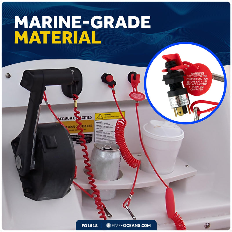 Five Oceans Marine Universal Emergency Cut-Off Switch, Kill Switch for Boat, Engine Shut-Off Switch 12VDC, Coil Extendable Lanyard, Snap Hook and Red Buoy, for Jet Ski, ATVs - FO1518