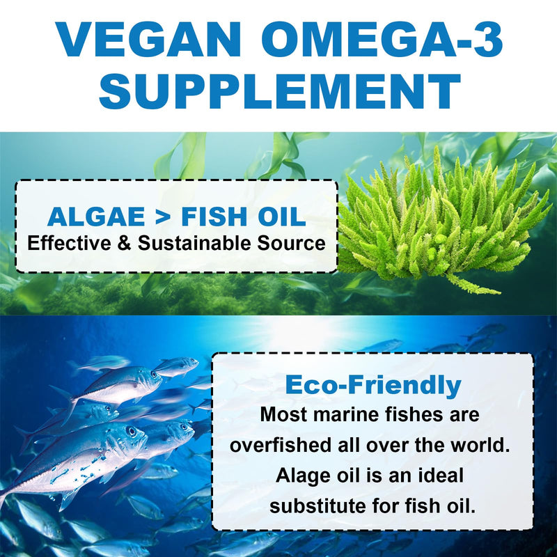 Vegan Algal Oil Omega 3 Gummies Supplement for Adults Sugar Free, 120 Count | Omega 3 With DHA, EPA & 10 Essential Vitamins, Fish Oil Alternative - Support Brain, Eye & Immunity, Orange Flavor 60 Count (Pack of 2)