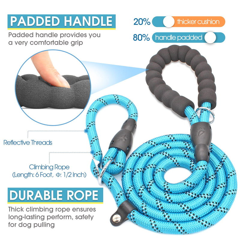 BAAPET 6 Feet Slip Lead Dog Leash Anti-Choking with Upgraded Durable Rope Cover and Comfortable Padded Handle for Large, Medium, Small Dogs Trainning with Poop Bags and Dispenser (Blue) Blue - BeesActive Australia