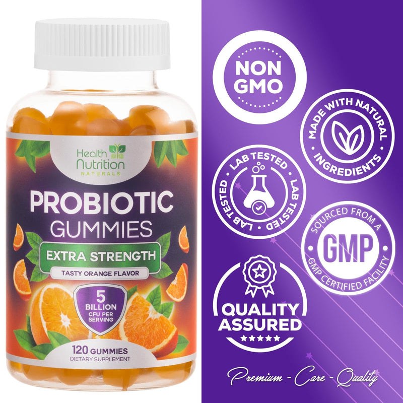 Probiotic Gummies for Women & Men - Advanced Multi-Strain Probiotic Formula - Gut & Digestive Health Support Gummy for Occasional Bloating - Daily Acidophilus Probiotics Supplement - 120 Gummies 120 Count (Pack of 1)