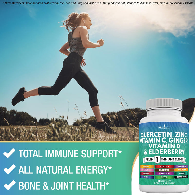 Quercetin Zinc Vitamin C Vitamin D Bromelain Elderberry - Nettle Supplement with Artemisinin, Sea Moss, Echinacea - 60 Count 60 Count (Pack of 1)