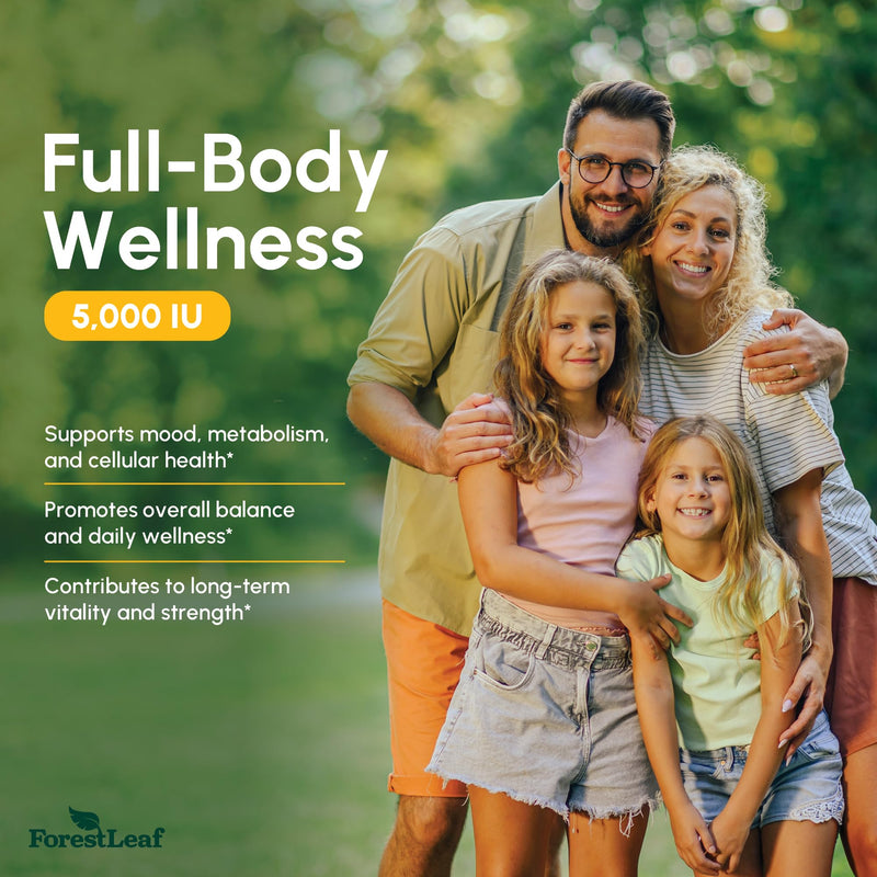 ForestLeaf Vitamin D3 5000 IU | VIT D - VIT D3 Vitamin D Supplements for Women and Men | Bone Health, Teeth and Immune Support | Easy to Swallow Pills | One Capsule Daily, 6-Month Supply, 180 Count 5,000 IU - 180 Count