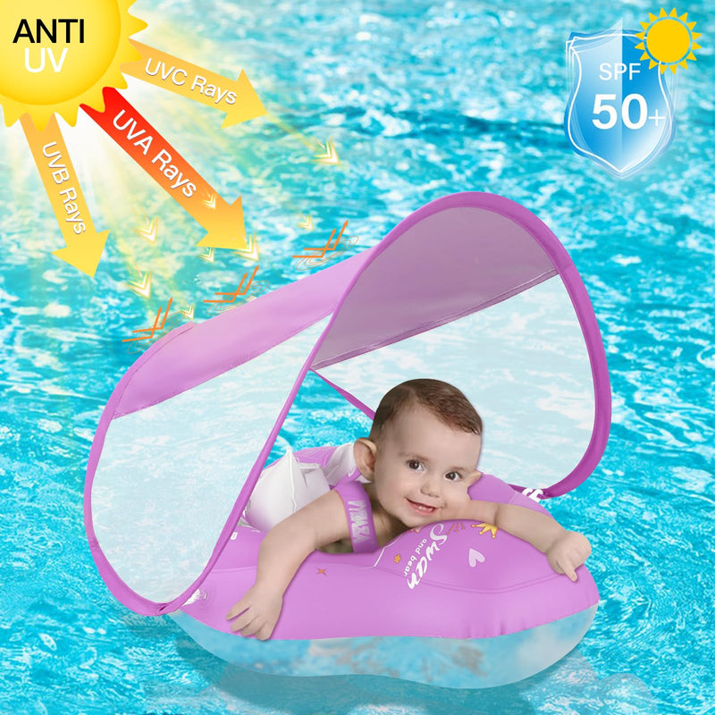 LOOWARTS Baby Float with Canopy,Infant Pool Float with Safety Seat,Baby Swimming Float & Swim Float & Water Float UPF50+ UV Protection for Toddler from 3 to 36 Months (S:3-12 Month/L:6-36 Month) Small (3-12 month) - BeesActive Australia