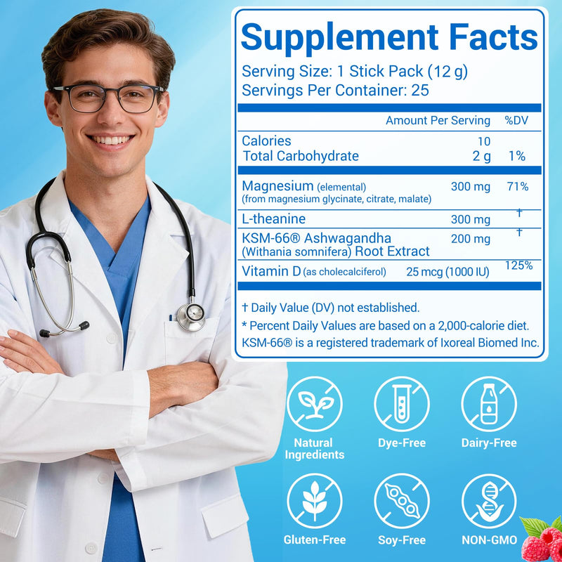 ASSR Supplement Ready to Drink No Mix, Triple Magnesium Glycinate, Malate, Citrate, Ashwagandha, L Theanine, Vitamin D, 25ct 25 Svgs Drink (Pack of 1)