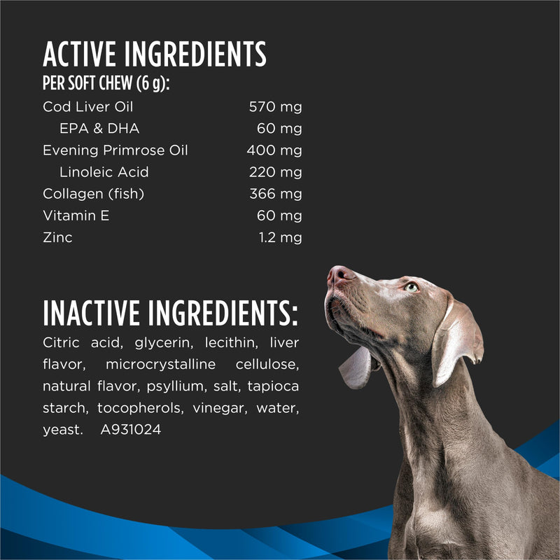 Purina Pro Plan Veterinary Skin Care Soft Chew Dog Supplements with Omega-3 Fish Oil, EPA, DHA to Support Seasonal Allergies & Strong Immune System - (Pack of 1) 60 ct. Pouches 60 Chews (1 Pack)
