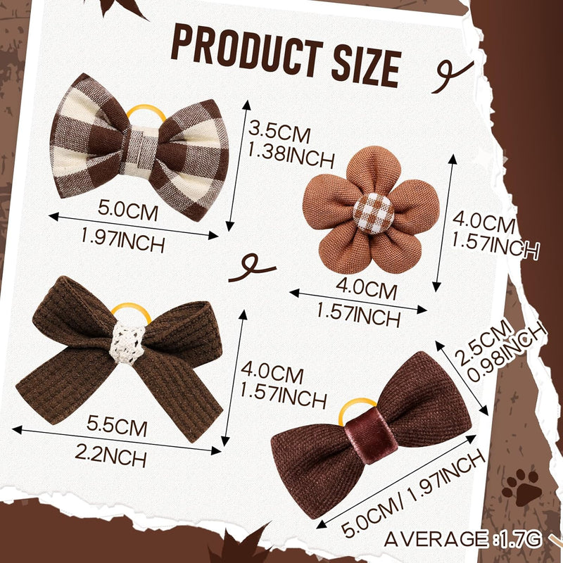 20pc Brown Small Dog Hair Bows, Mix Holiday Dog Hair Bows for Yorkie Dogs, Puppy Dog Hair Accessories with Rubber Bands, Top Knot for Daily Use Brown-A330 - BeesActive Australia