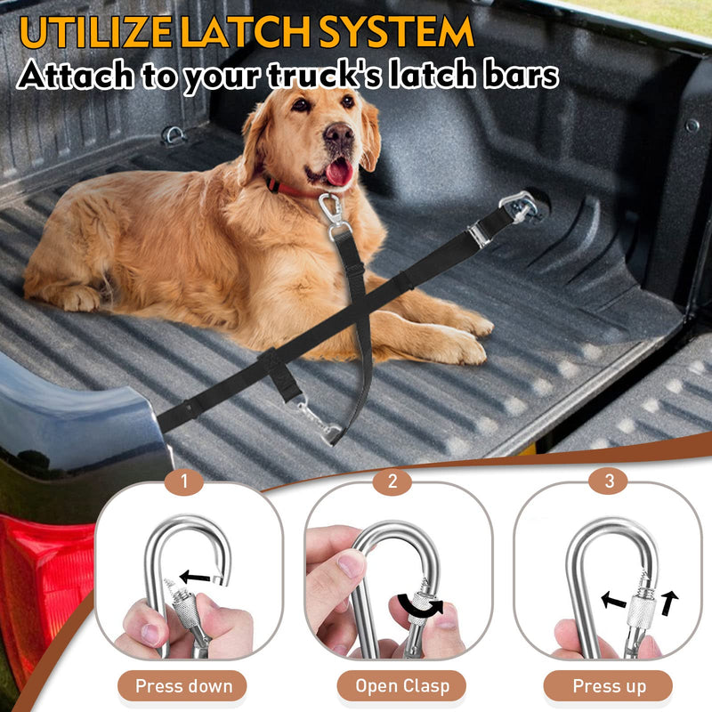Truck Bed Dog Leash System, Dog Pickup Tether Tie Down, Dog Car Harness Belt Heavy Duty, Pick-Up Restraint Lead Adjustable, Dog Truck Leash for Dogs Up to 150lbs, Dog Truck Bed Barrier Tie Down Out For 1 Dog - BeesActive Australia