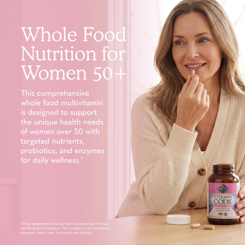 Garden of Life Vitamin Code Multivitamin for Women 50 & Over, 240 Capsules, Vitamins for Women 50 Plus with B Vitamins, Vitamins A, C, D3, E & K, CoQ10, Probiotics & Enzymes 240 Count (Pack of 1)