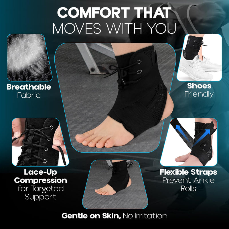 Ankle Brace lace up Stabilizers Adjustable Ankle Support for Sports Protect, Sprained Ankle, Ligament Damage, Injury Recovery (Medium Size) Spring Support (Soft) Medium - BeesActive Australia