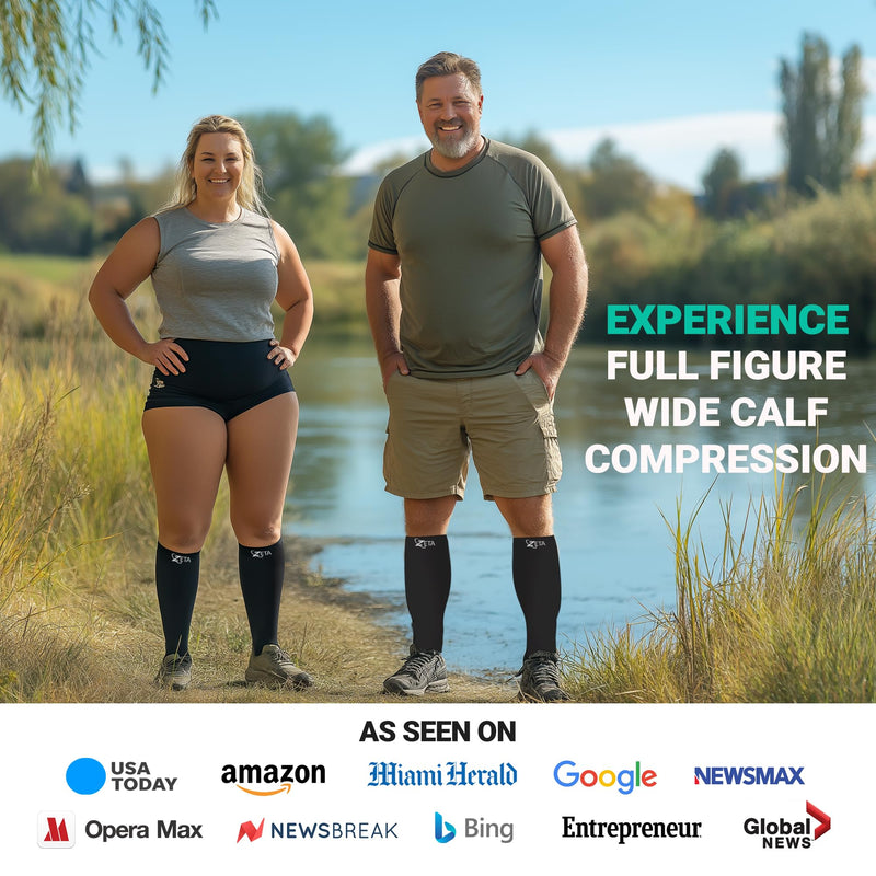 Zeta Wear Plus Size Compression Sleeves 15-19mmHg Medical Grade Wide Calf 1 Pair - Black 2XL - BeesActive Australia