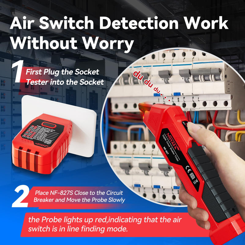 NOYAFA NF-827 Circuit Breaker Finder Tool with 3 Accessories &GFCI Outlet Tester, 90-120V AC Circuit Breaker Finder, Quickly Identify NCV Circuit Tester with Storage Case, Sensitivity Adjustment NF-827 + 3 Accessories