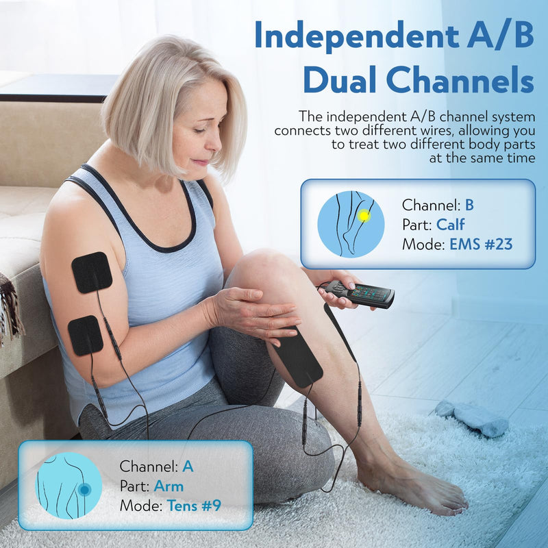 TENS & EMS Muscle Stimulator with 28 Modes, Dual Channel Muscle Stimulator Machine with 8PCS Electrode Pads, for Muscle Relief, Shoulder, Neck, Back, New Upgraded Color Screen Multi