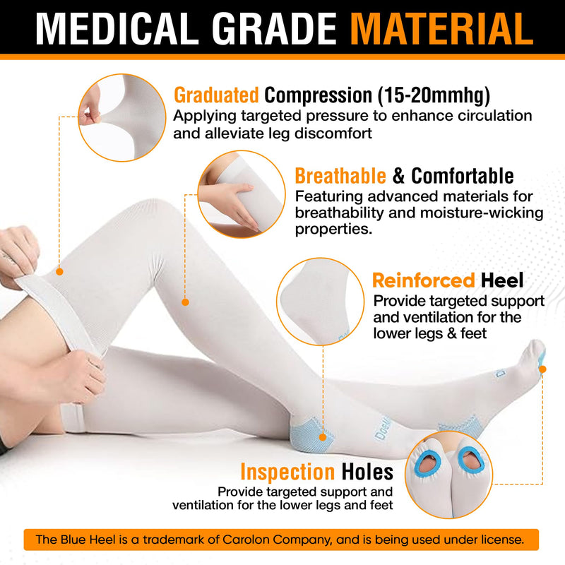 Doc Miller TED Hose Thigh High Anti Embolism Stockings for Women & Men, Hospital Style Surgical Stockings, Plus Size White Compression Socks 15-20mmHg, Support Hose with Inspection Hole X-Large (1 Pair) - BeesActive Australia