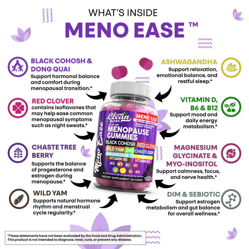 Menopause Supplement For Women Gummies with Black Cohosh, Wild Yam Magnesium, Red Clover For Menopause Relief Hormone Balance Night Sweats Mood Plus Bergamot, Vitamin D3, Vitamin B12, Vitamin B6 Clean 2