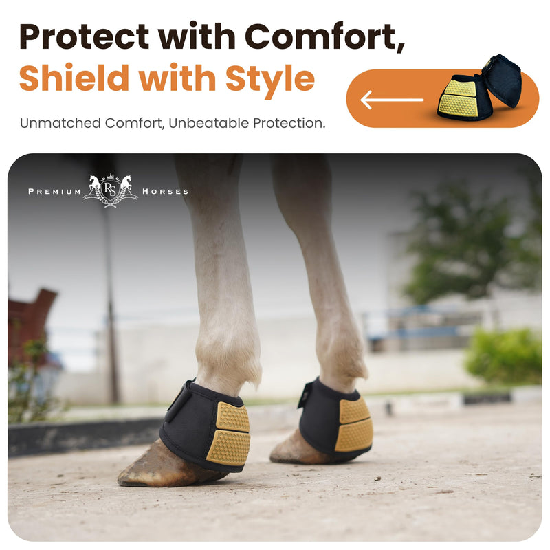Bell Boots | Prevent Horses from Injury | Professional Bell Boots for Horses with Superb Protection, Durability, Comfort, Relaxable & Lightweight Large GoldLine Black - BeesActive Australia