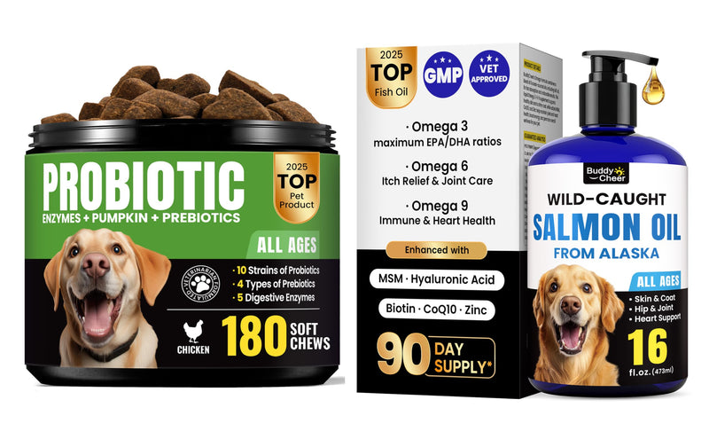 Dog Gut & Skin Health Bundle – Probiotic Soft Chews with Liquid Fish Oil for Digestive Balance, Skin Comfort & Immune Care