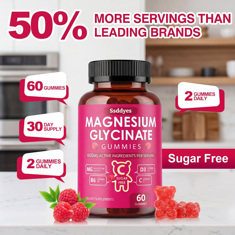 Magnesium Glycinate Gummies 400mg Sugar Free - High Absorption Magnesium Supplement with Vitamin D & B6 for Stress Relief, Calm Sleep & Leg Cramps Support - Vegan Chewable for Women and Men