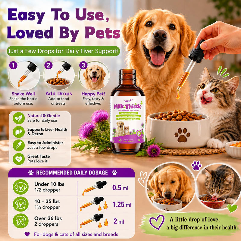Milk Thistle for Dogs & Cats,Liquid Liver Supplement for Dog,Liver Detox &Immune,Herbal Formula with Antioxidants,Easy-Absorb Drop, Chicken Flavor 2 fl oz