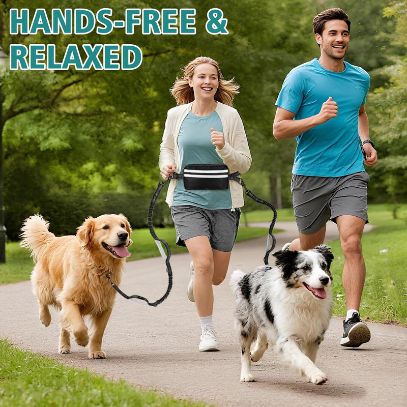 Hands Free Dog Leash for 2 Dogs with Safety Lock and Extra-Thick Waist Belt, Waist Leash for Dog Walking Running, Double Retractable Dog Leashes for Two Dogs with Double Padded Handles, Black - BeesActive Australia