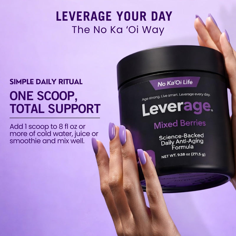 Leverage Mixed Berries Anti–Aging Supplement & Longevity Mix - Daily Wellness Multivitamin Powder with Hyaluronic Acid, L-Glycine & Magnesium for Skin, Energy, Cognitive Function & Joint–30 Servings