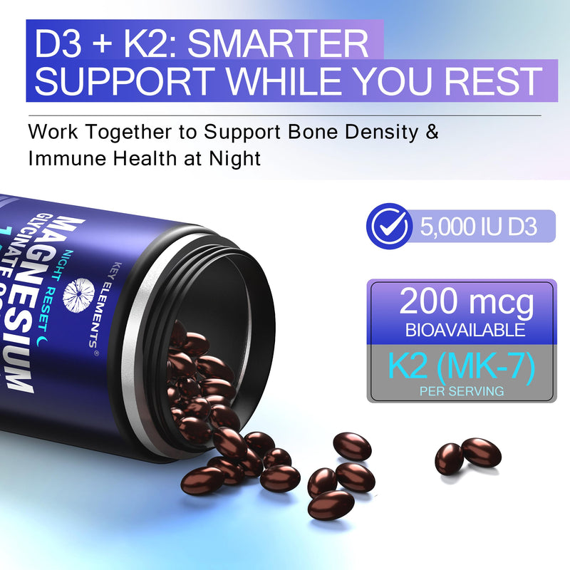 Magnesium Glycinate Complex 1425mg with Vitamin D3 5000 IU & K2 MK-7 200mcg - Magnesium for Sleep, Relax & Bone Health - Chelated Magnesium Supplement with Ashwagandha L Theanine Softgels