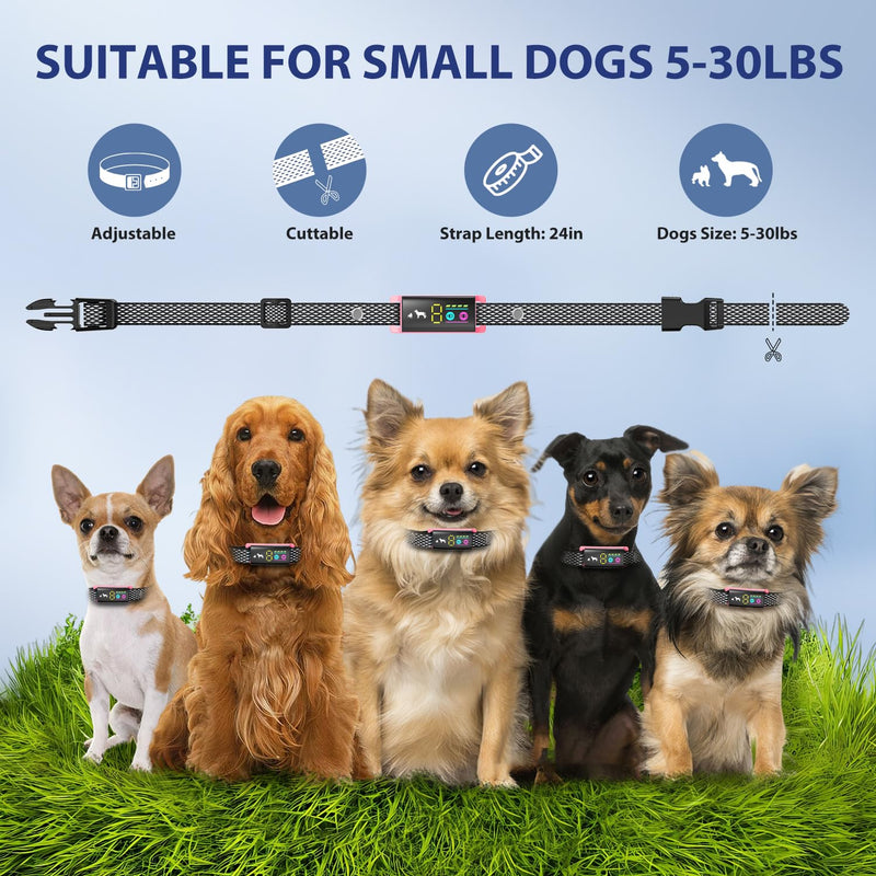 Anti-Bark Collar for Small Dogs, No Shock Bark Collar with Beep & Vibration, 1-5 Sensitivities Adjustable, Rechargeable Barking Collar, IP67 Waterproof - Humane Bark Collars, Peach Pink - BeesActive Australia